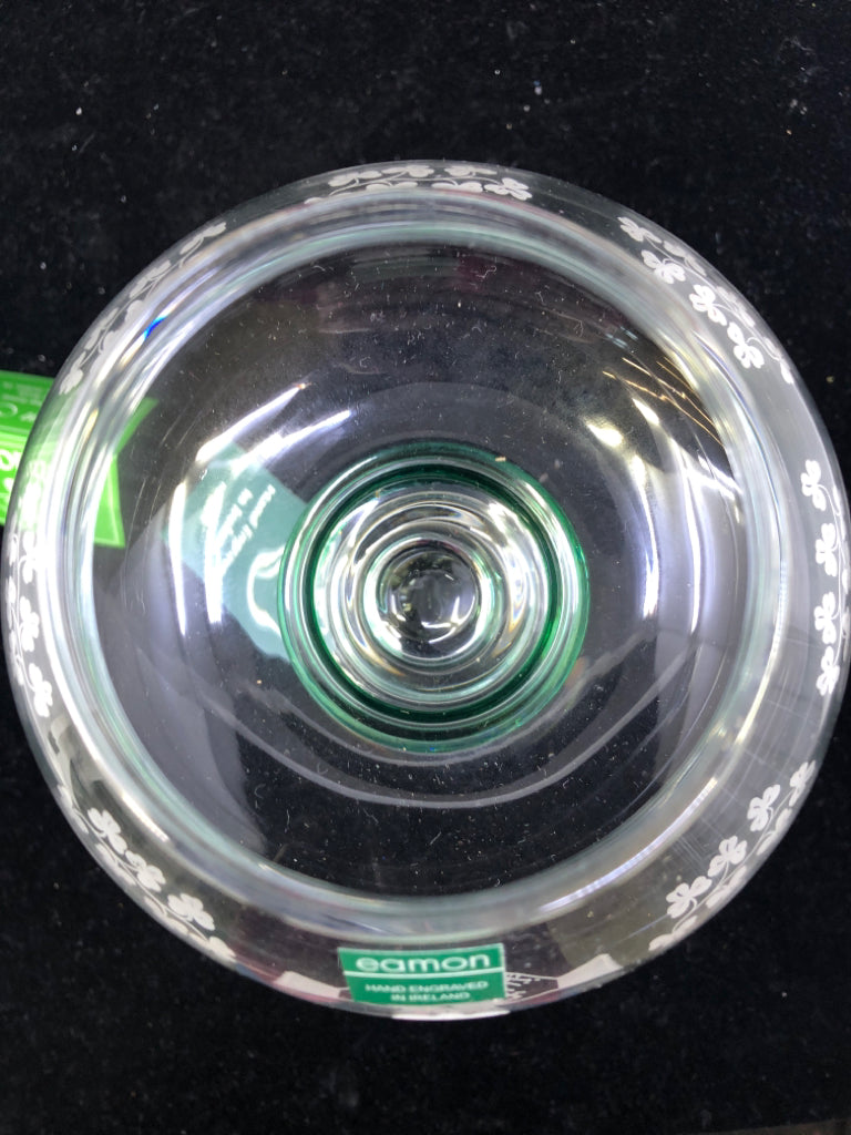 NIB GREEN CRYSTAL CLADDAGH VOTIVE HOLDER.