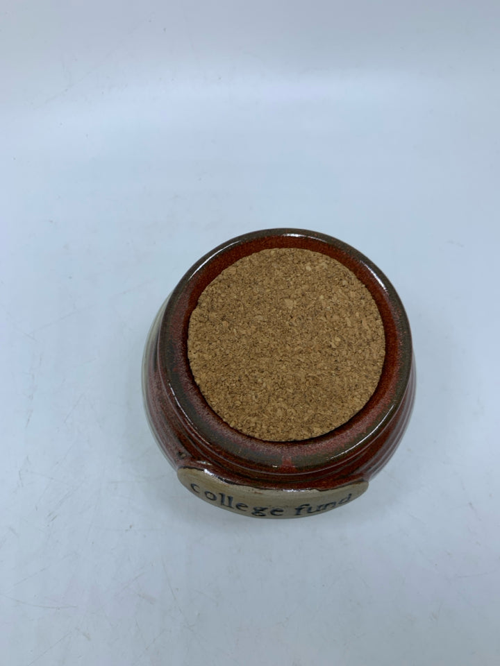 OMBRE CREAM/ORANGE RIBBED COLLAGE FUND JAR W/ CORK TOP.