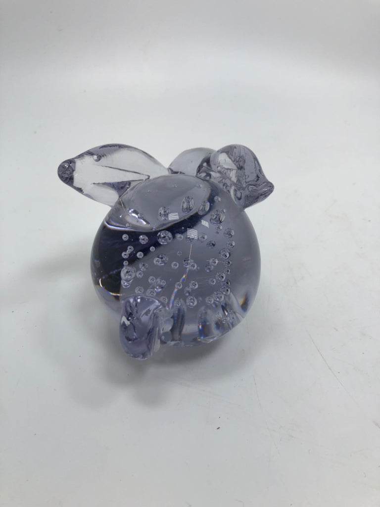 PURPLE TINTED GLASS BUNNY PAPERWEIGHT.