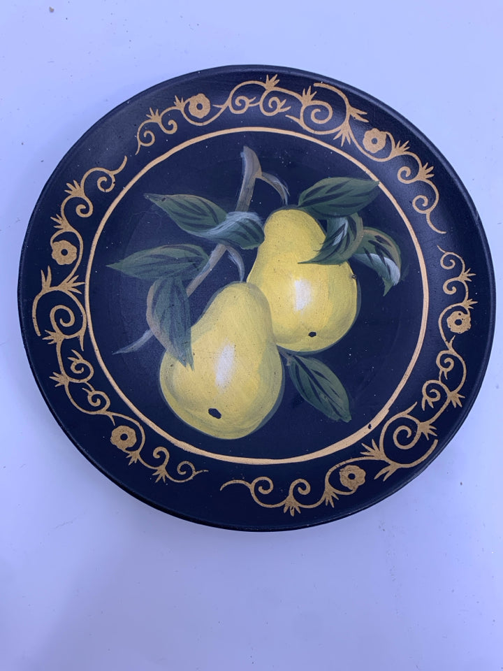 2 BLACK VTG PAINTED FRUIT PLATES.