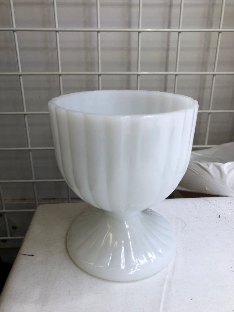 VTG FOOTED MILK GLASS DISH.
