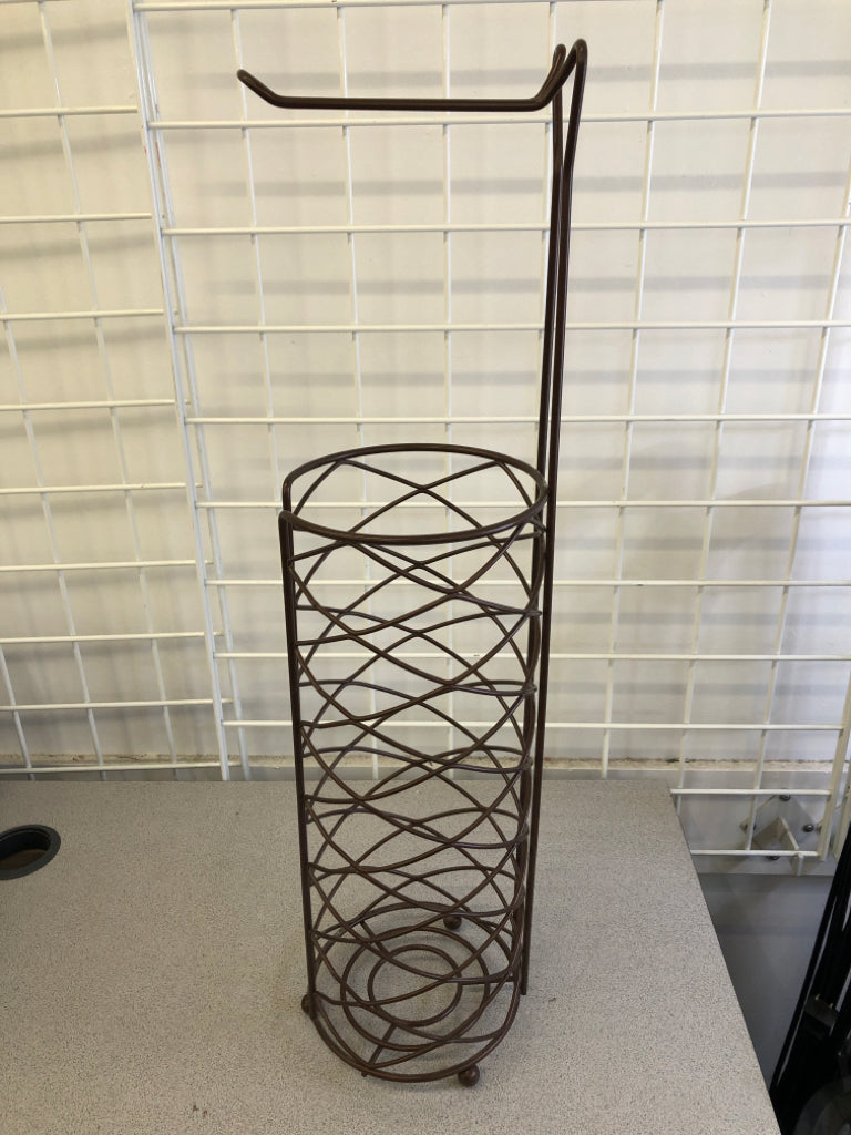 BROWN METAL WIRE TOILET PAPER HOLDER/STORAGE.