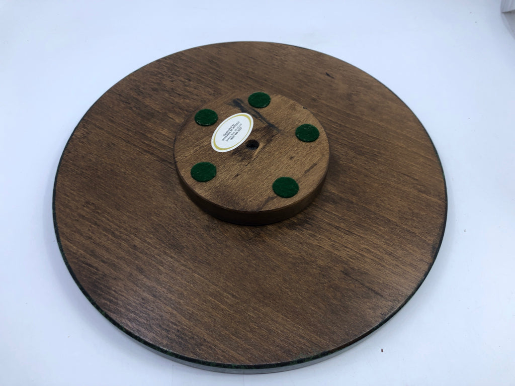 WOOD SPINNING LAZY SUSAN W/ PAINTED APPLES.