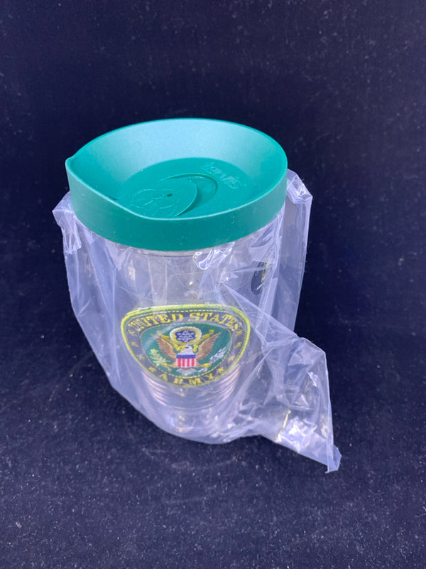 NEW US ARMY TUMBLER W GREEN TOP.