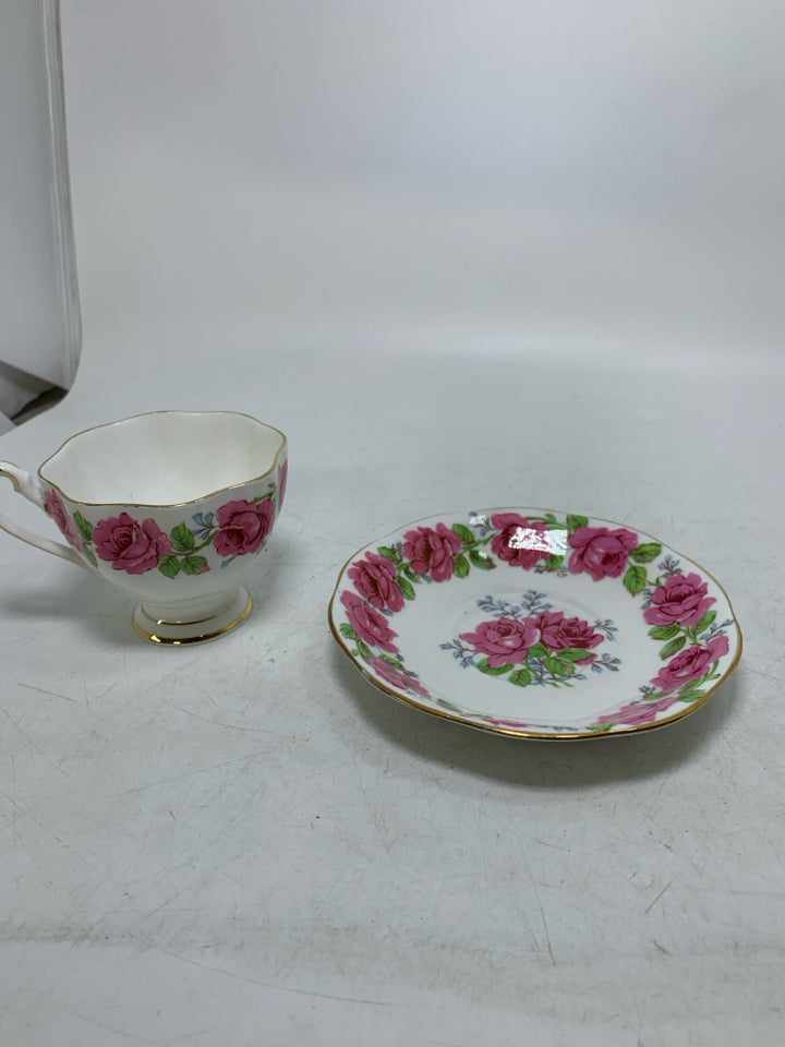PINK ROSES TEACUP & SAUCER.