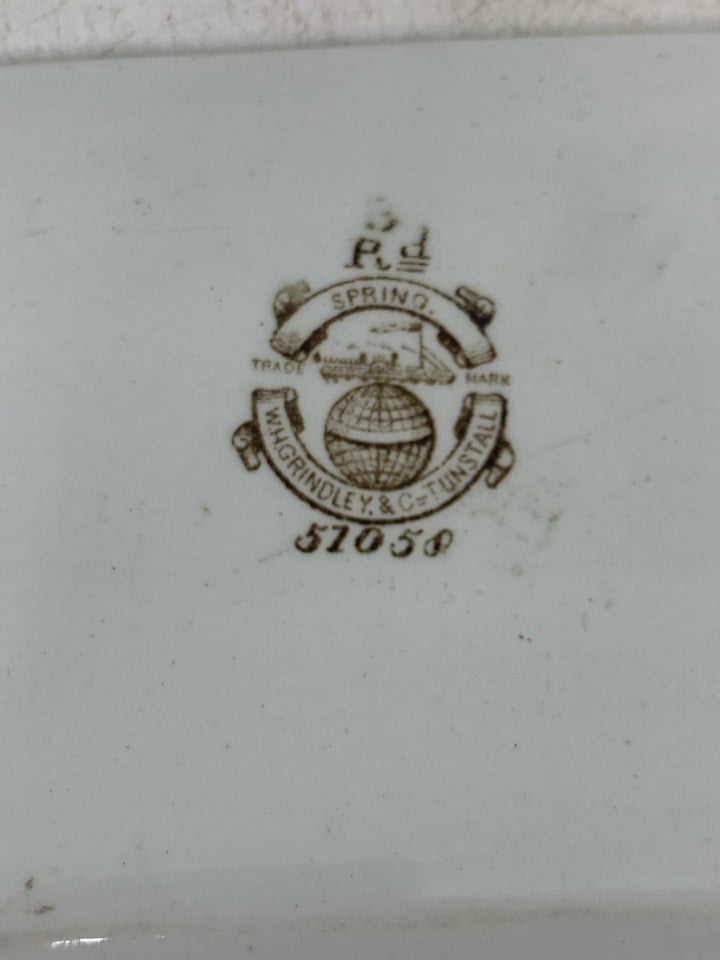 VTG SPRING BROWN FLOWERS RECTANGLE PLATTER.