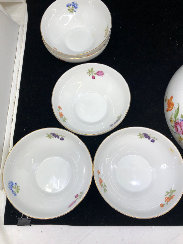 6PC VTG FLORAL SERVING BOWL SET- 1 LARGE BOWL, 5 SMALL BOWLS.