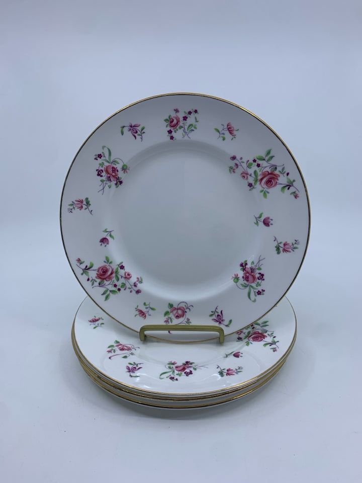 4 LUNCH PLATES W/ PINK ROSES ON RIM ROYAL VICTORIA.