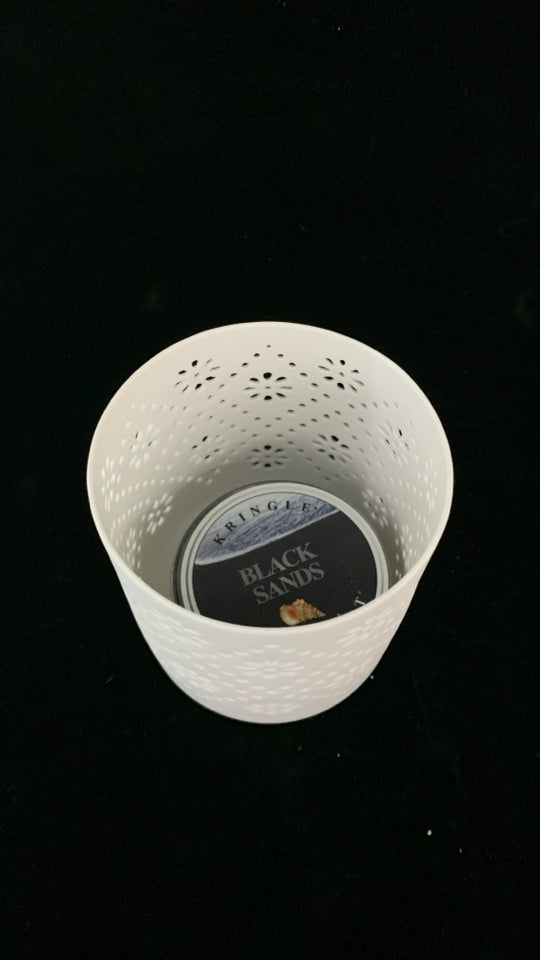 WHITE MATTE CANDLE HOLDER + SAND THEMED CANDLE.