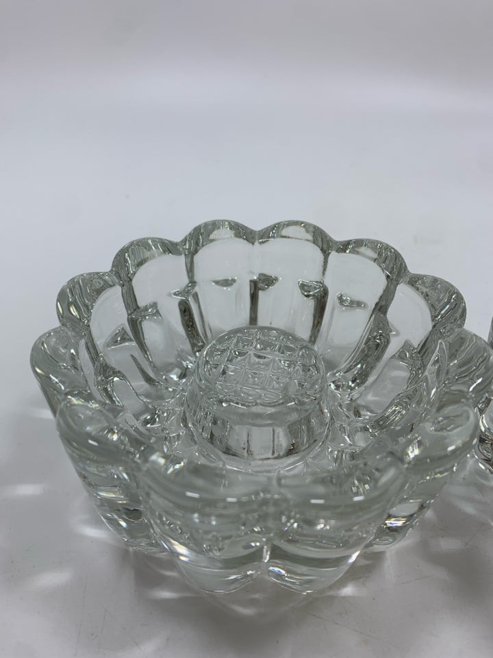 2 CUT GLASS BUBBLE CANDLE HOLDERS.