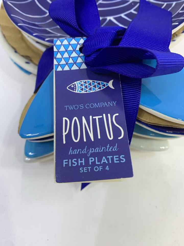 NWT 4 BLUE PONTUS FISH PLATES.
