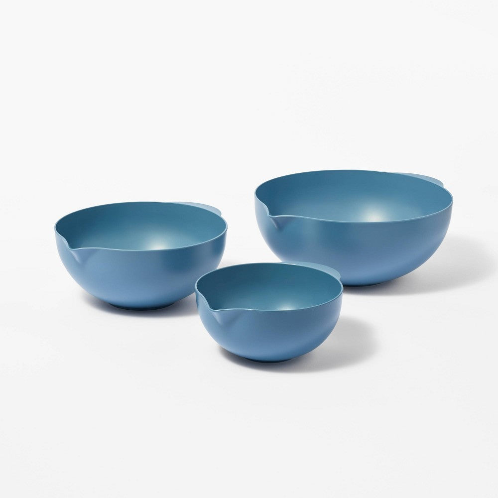 3pc Plastic Mixing Bowl Set with Pour Spots (no Lids) Blue - Figmint™ -