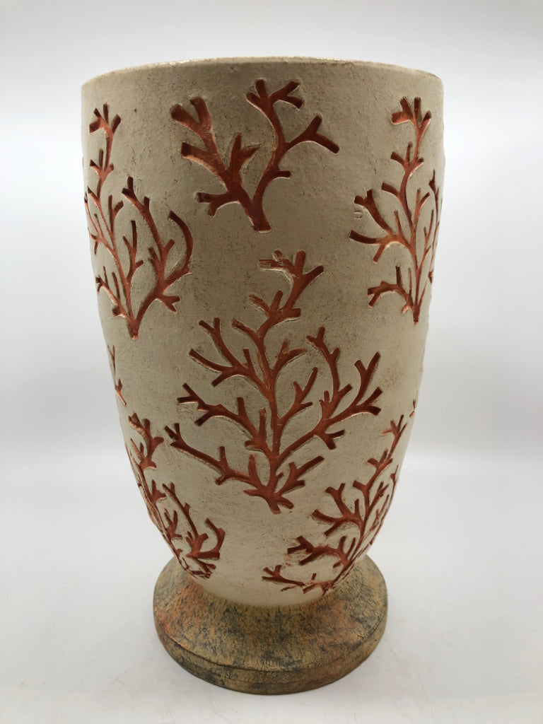 CORAL PRESSED STONEWARE CANISTER.