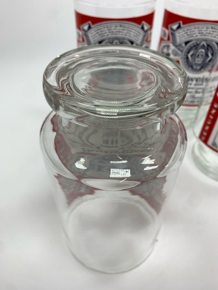 4 LARGE BUDWEISER GLASSES.