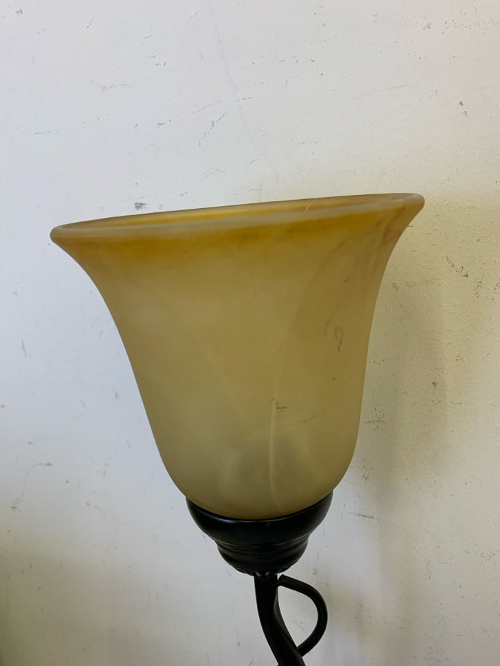 BLACK VASE BASE FROSTED GLASS SHADE LAMP.