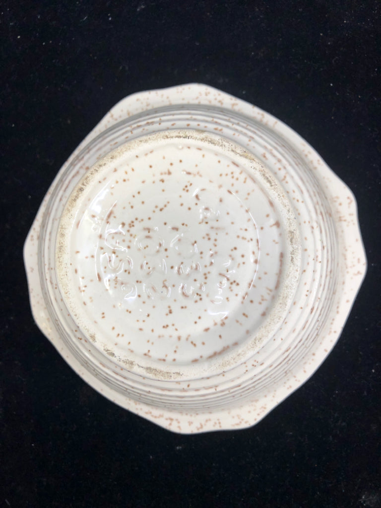 VTG CREAM BOWL W BROWN SPECKLED AND YELLOW FLROAL.