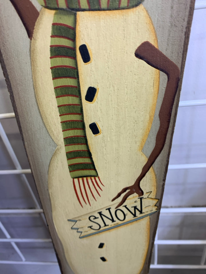 SNOWMAN ON SLED- PAINTED PRIMITIVE.