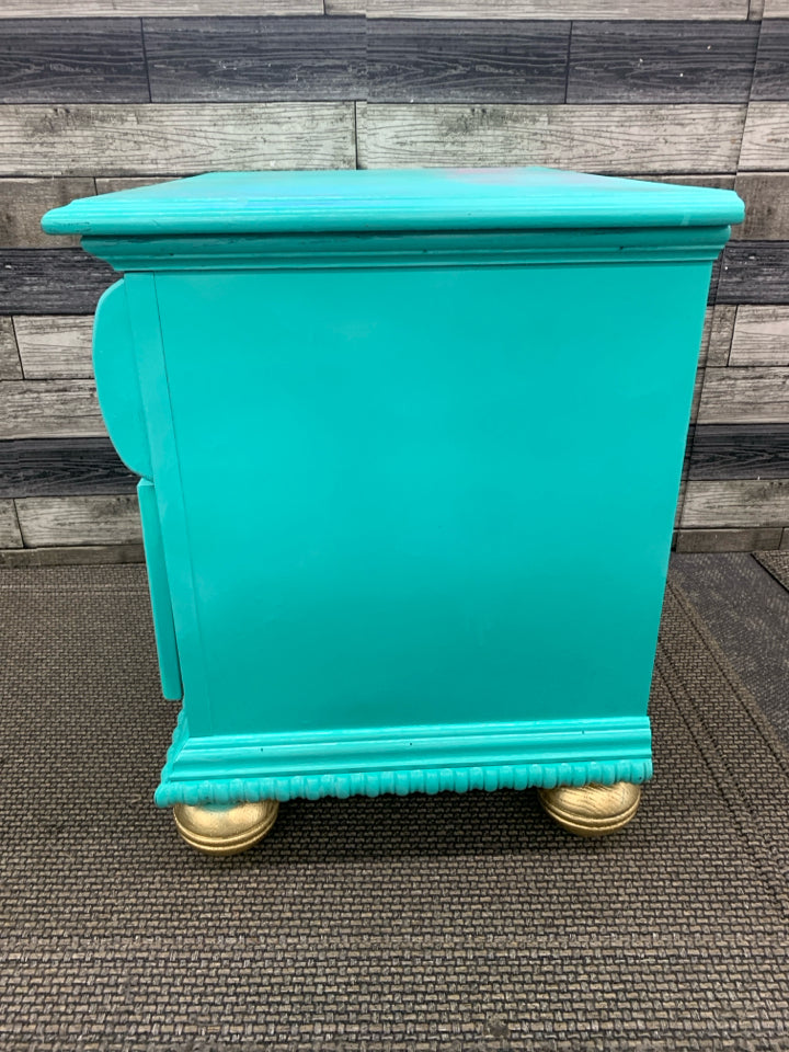 BRIGHT TEAL 2 DRAWER NIGHT STAND.