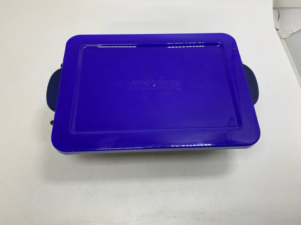 BLUE OLD WORLD LOAF PAN W/ WIRE RACK + LID.