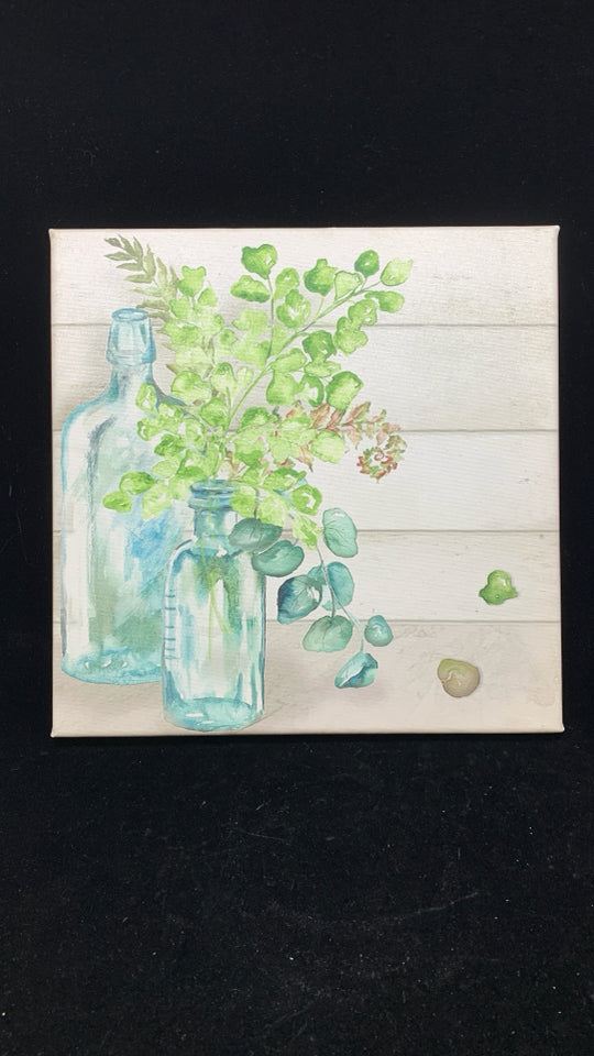 PLANTS IN GLASS BOTTLES WATERCOLOR CANVAS.