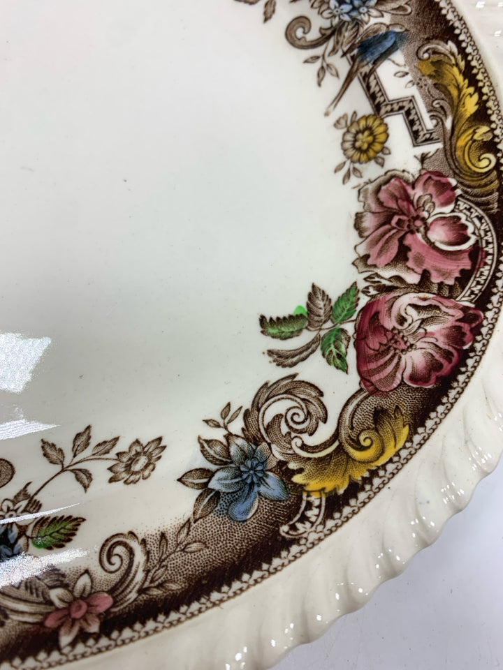 VTG DEVONSHIRE FLORAL EDGE CREAM SERVING PLATTER.