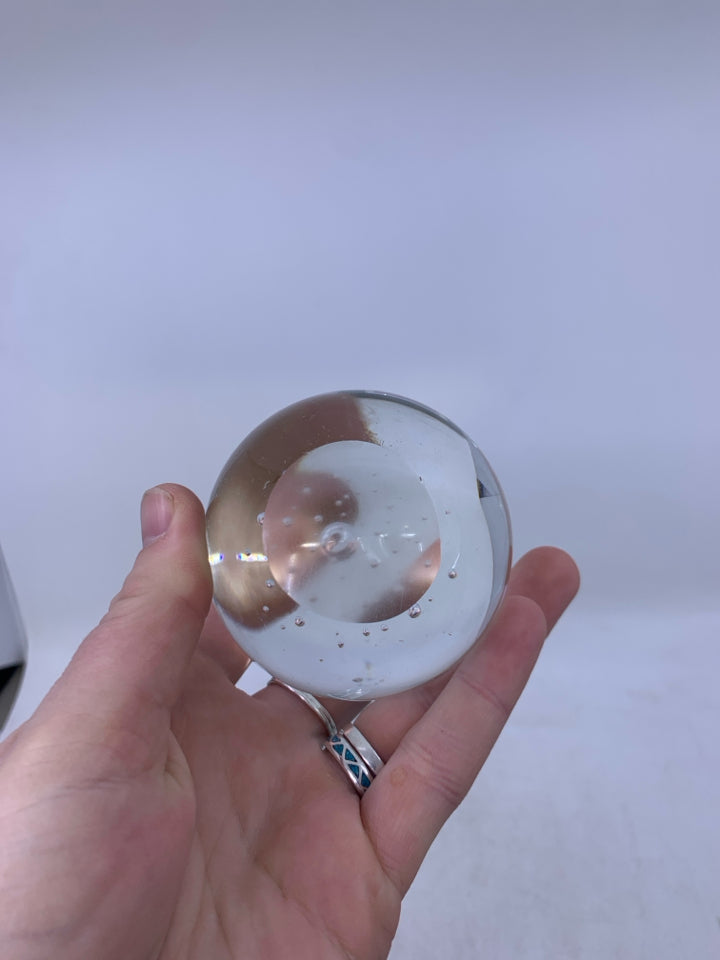 CLEAR GLASS SPHERE W/ BUBBLES.