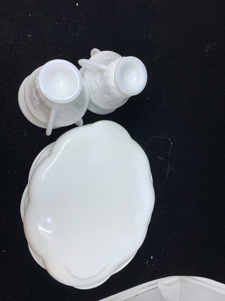 8pc VTG MILK GLASS CUP + PLATE SNACK SET.
