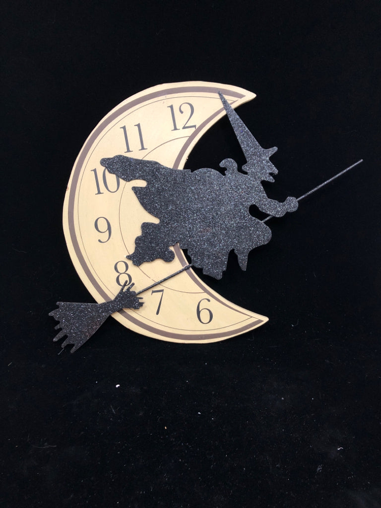 GLITTER WITCH ON HALF MOON WALL HANGING.
