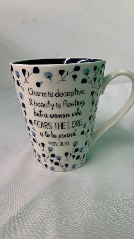 CHARM IS DECEPTIVE-BLUE FLORAL MUG.