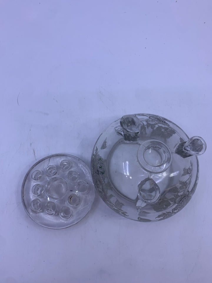 VTG FOOTED SILVER FLORAL ROSE BOWL W FLOWER FOG.