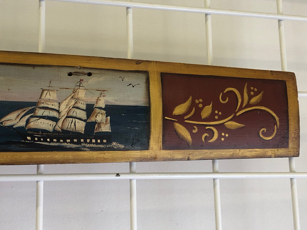 PRIMITIVE PAINTED SAILBOAT WOOD WALL HANGING.