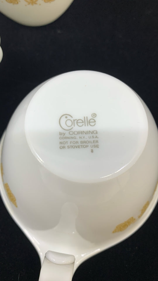 12 PC SVC 6 CORELLE BUTTERFLY GOLD HOOK HANDLE TEACUPS /SAUCERS.