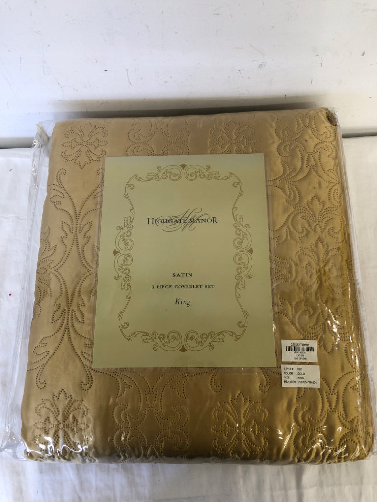 NIP HIGH MANOR SATIN 3PC COVERLET SET-KING.