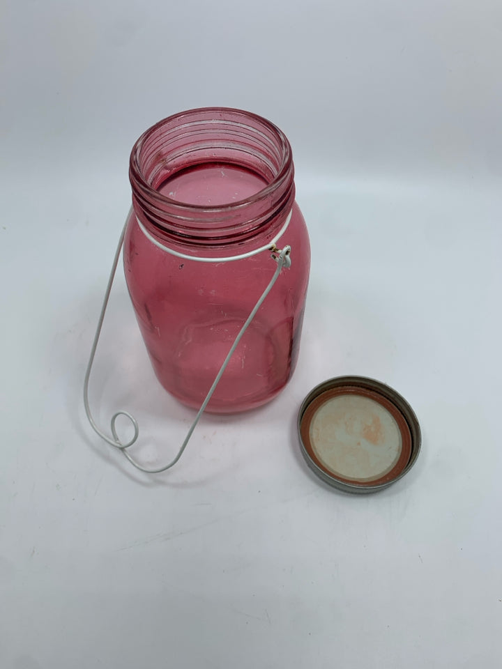 PINK MASON JAR W/LID HANGING.