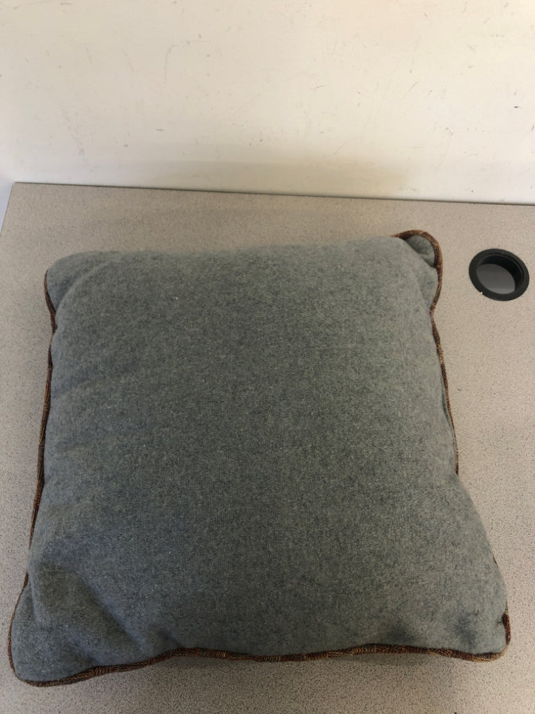 BLUE W BROWN ACCENTS SQUARE PILLOW.