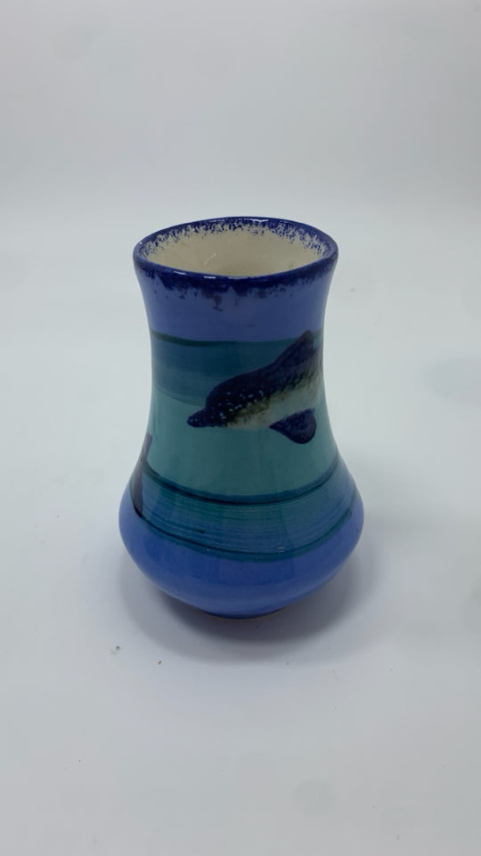 BERMUDA DOLPHINS PAINTED BUD VASE.