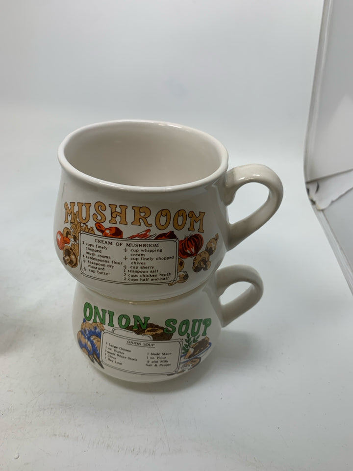4 VTG SOUP RECIPE BOWL/MUGS.