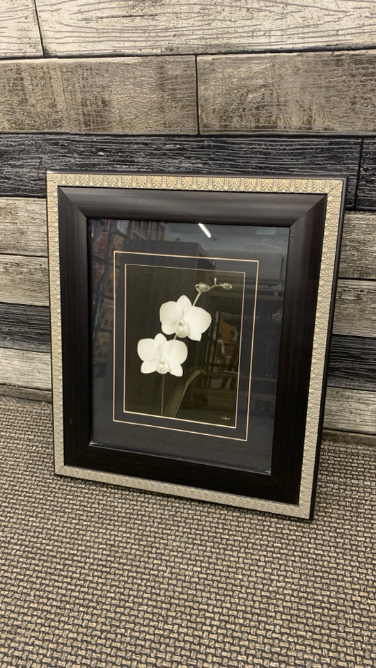 B&W ORCHID IN BROWN/GOLD FRAME.