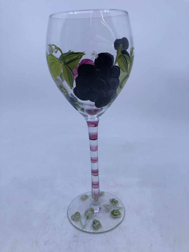 2 GRAPE PAINTED WINE GLASSES.