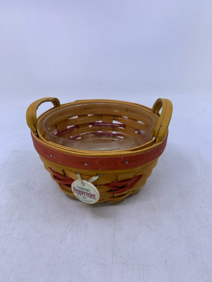 1999 TREE TRIMMINGS PEPPERMINT BASKET W/ PROTECTOR & TIE-ON.
