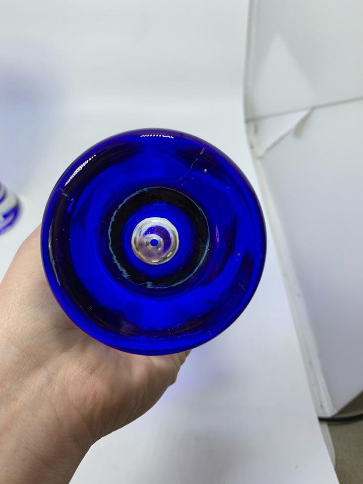 2 THICK BOTTOM COBALT BLUE PILSNER GLASSES.