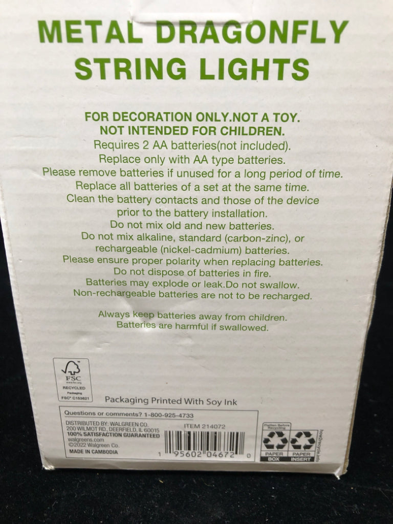 NIB METAL DRAGONFLY STRING LIGHTS.