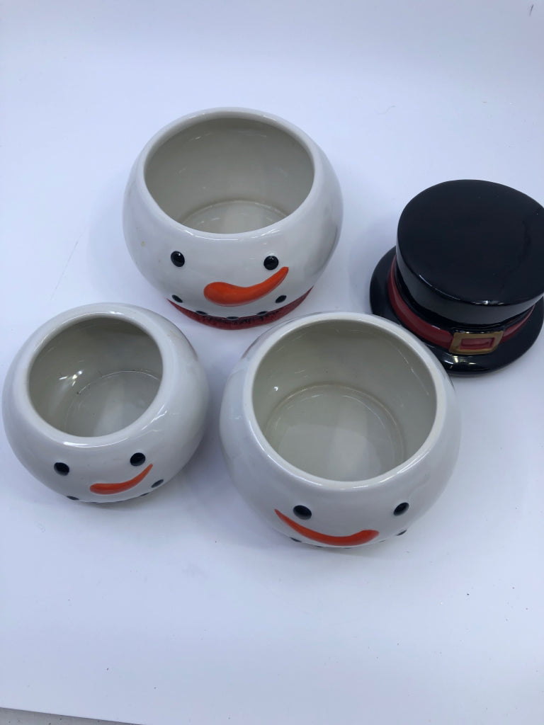 4 PC STACKING SNOWMAN JAR SET.