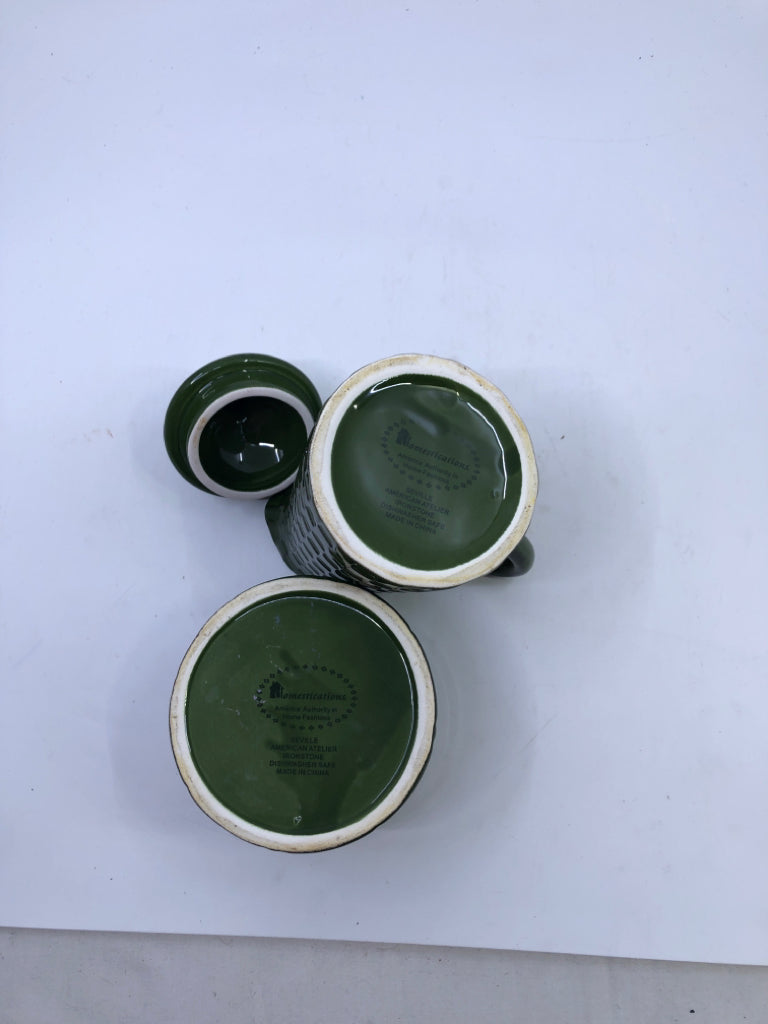 DARK GREEN TEXTURED SUG/CREAM SET.