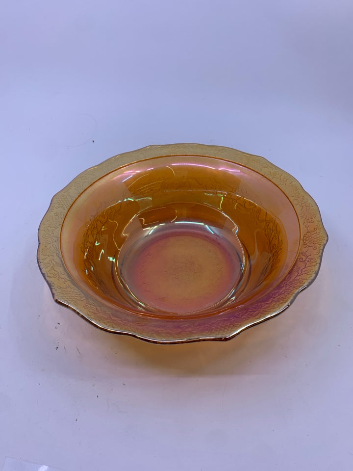 VTG CARNIVAL GLASS ETCHED BOWL.