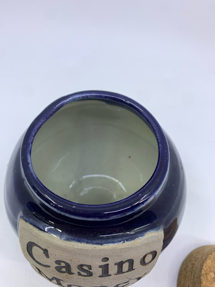 CASINO MONEY JAR W CORK TOP.