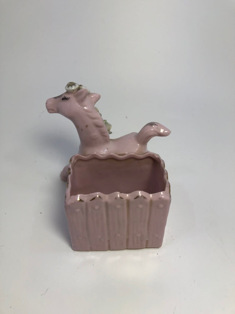 PINK PORCELAIN SMALL HORSE PLANTER.