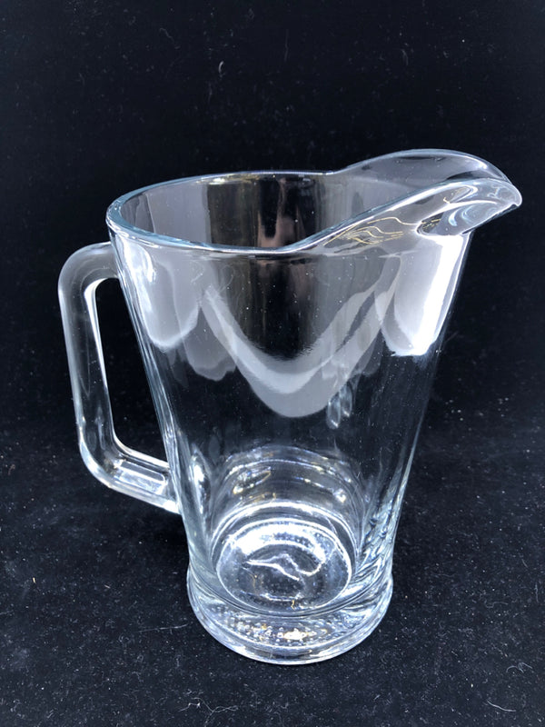 HEAVY GLASS TEXTURED BOTTOM BEER PITCHER.