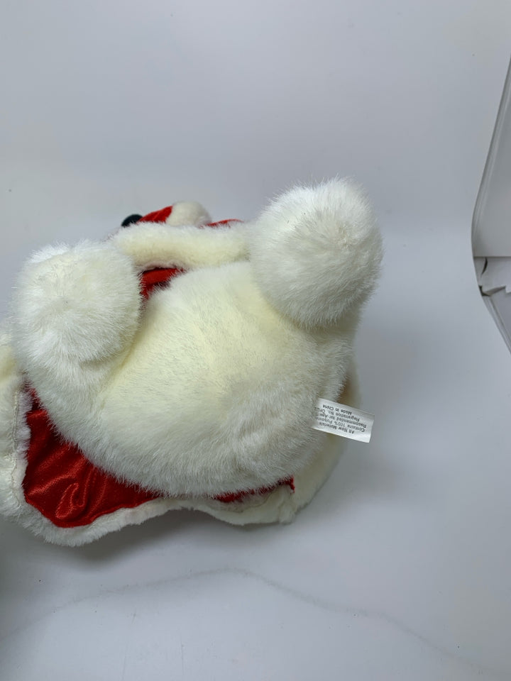 VTG WHITE PLUSH MOUSE W/ MR CLAUS DRESS.