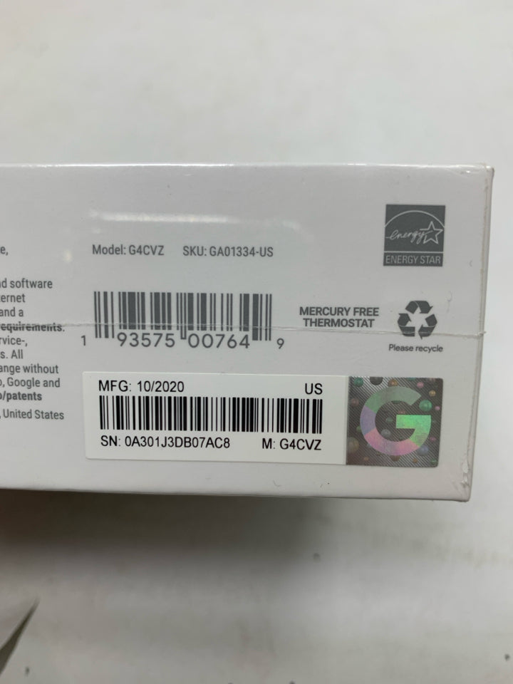 NIB GOOGLE NEST G4CVZ PROGRAMMABLE WI-FI SMART THERMOSTAT SEALED.